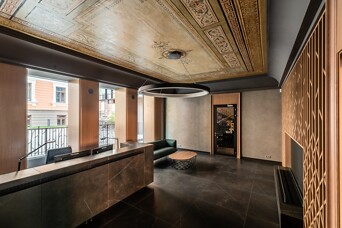 Уникальная отреставрированная потолочная роспись в здании премиум-класса Central Club Residence II - на выставке "Vietas, ko maina būves"