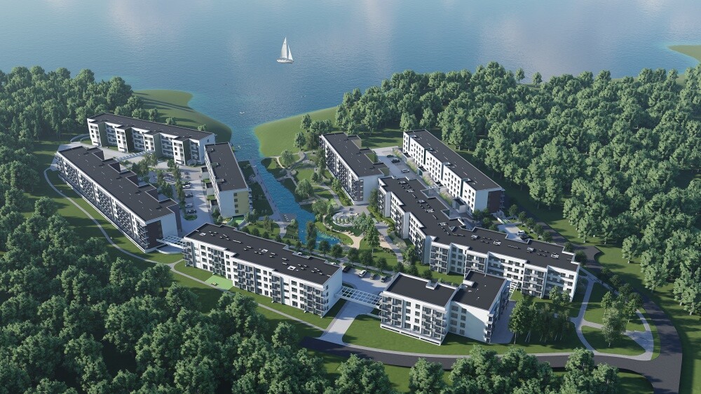 На берегу озера Югла строится новый комплекс многоквартирных домов "Ezerjugla"